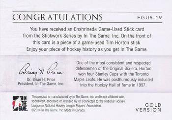 2013-14 In The Game StickWork - Enshrined Game Used Sticks Gold #EGUS-19 Tim Horton Back