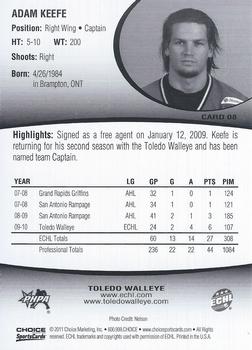 2010-11 Choice Toledo Walleye (ECHL) #8 Adam Keefe Back
