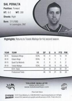 2010-11 Choice Toledo Walleye (ECHL) #13 Sal Peralta Back