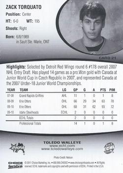 2010-11 Choice Toledo Walleye (ECHL) #21 Zack Torquato Back