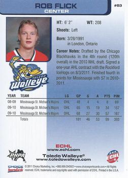 2011-12 Choice Toledo Walleye (ECHL) #3 Rob Flick Back