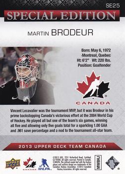 2013 Upper Deck Team Canada - Special Edition #SE25 Martin Brodeur Back