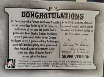 2013-14 In The Game Used - Forever Rivals Quad Jerseys Silver #FR-06 Peter Stastny / Michel Goulet / Guy Carbonneau / Mats Naslund Back