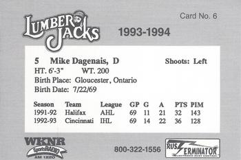 1993-94 Cleveland Lumberjacks (IHL) #6 Mike Dagenais Back