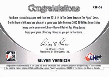 2013-14 In The Game Between the Pipes - Aspire Jerseys Silver #ASP-06 Jake Paterson / Jimmy Howard Back
