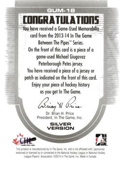 2013-14 In The Game Between the Pipes - Game-Used Jersey Silver #GUM-18 Michael Giugovaz Back