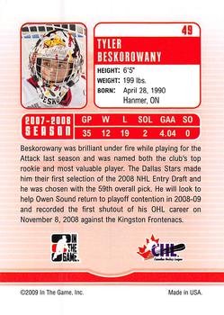 2008-09 In The Game Between The Pipes #49 Tyler Beskorowany Back