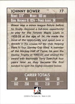 2008-09 In The Game Between The Pipes #77 Johnny Bower Back