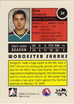 2008-09 In The Game Heroes and Prospects #24 Devin Setoguchi Back