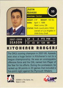 2008-09 In The Game Heroes and Prospects #50 Justin Azevedo Back