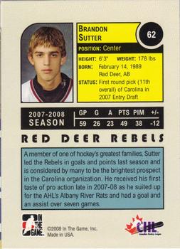 2008-09 In The Game Heroes and Prospects #62 Brandon Sutter Back