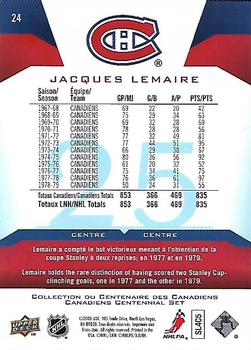2008-09 Upper Deck Montreal Canadiens Centennial #24 Jacques Lemaire Back