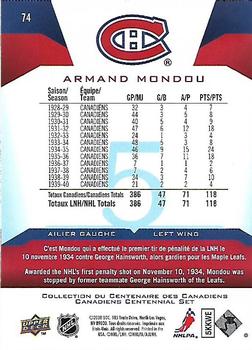 2008-09 Upper Deck Montreal Canadiens Centennial #74 Armand Mondou Back