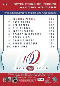 2008-09 Upper Deck Montreal Canadiens Centennial #246 Jacques Plante Back