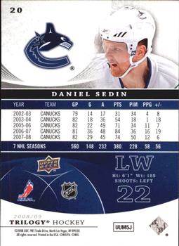 2008-09 Upper Deck Trilogy #20 Daniel Sedin Back