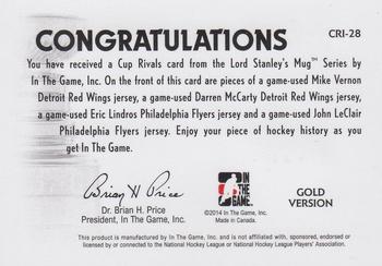 2013-14 In The Game Lord Stanley's Mug - Cup Rivals Gold #CRI-28 Mike Vernon / Darren McCarty / Eric Lindros / John LeClair Back