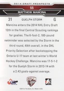 2014 In The Game Draft Prospects #55 Matthew Mancina Back