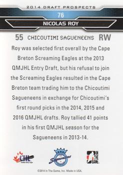 2014 In The Game Draft Prospects #76 Nicolas Roy Back