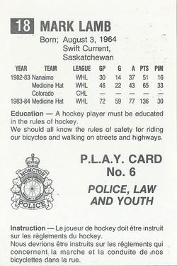 1984-85 Moncton Golden Flames (AHL) Police #6 Mark Lamb Back