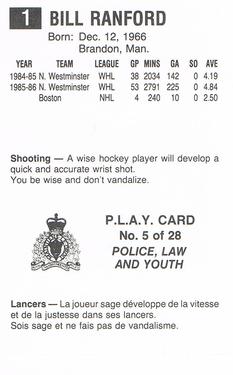 1986-87 Moncton Golden Flames (AHL) Police #5 Bill Ranford Back