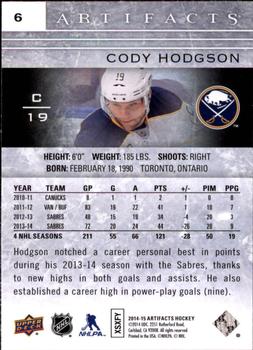 2014-15 Upper Deck Artifacts #6 Cody Hodgson Back