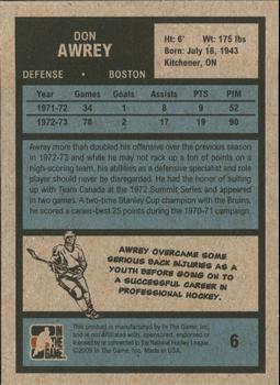 2009-10 In The Game 1972 The Year In Hockey #6 Don Awrey Back