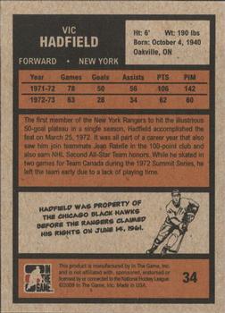 2009-10 In The Game 1972 The Year In Hockey #34 Vic Hadfield Back