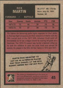 2009-10 In The Game 1972 The Year In Hockey #45 Rick Martin Back