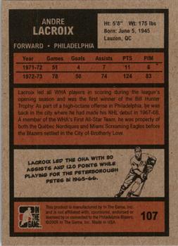 2009-10 In The Game 1972 The Year In Hockey #107 Andre Lacroix Back