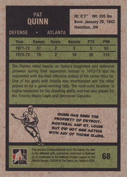 2009-10 In The Game 1972 The Year In Hockey #68 Pat Quinn Back