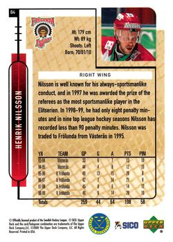 1999-00 Upper Deck Swedish Hockey League #84 Henrik Nilsson Back