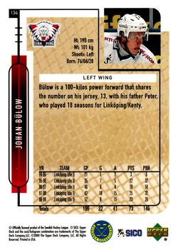 1999-00 Upper Deck Swedish Hockey League #134 Johan Bulow Back