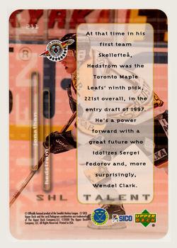 1999-00 Upper Deck Swedish Hockey League #211 Jonathan Hedstrom Back