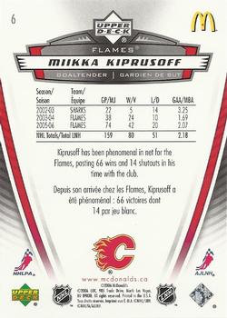 2006-07 Upper Deck McDonald's #6 Miikka Kiprusoff Back