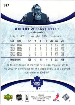 2006-07 Upper Deck Ovation #197 Andrew Raycroft Back