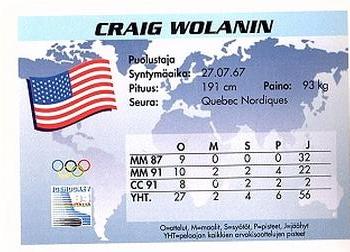 1994 Semic Jääkiekkokortit Keräilysarja (Finnish) #109 Craig Wolanin Back