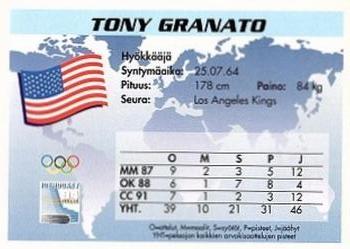 1994 Semic Jääkiekkokortit Keräilysarja (Finnish) #126 Tony Granato Back