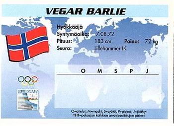 1994 Semic Jääkiekkokortit Keräilysarja (Finnish) #267 Vegar Barlie Back