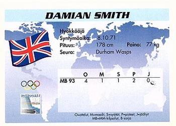 1994 Semic Jääkiekkokortit Keräilysarja (Finnish) #319 Damian Smith Back