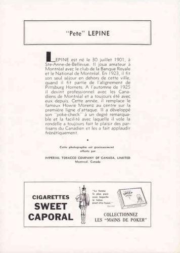 1934-35 Sweet Caporal #NNO Pit Lepine Back
