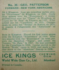 1933-34 World Wide Gum Ice Kings (V357) #35 Geo Patterson Back