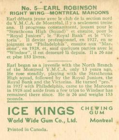 1933-34 World Wide Gum Ice Kings (V357) #5 Earl Robinson Back