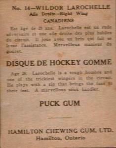 1933-34 Hamilton Gum (V288) #14 Wildor Larochelle Back