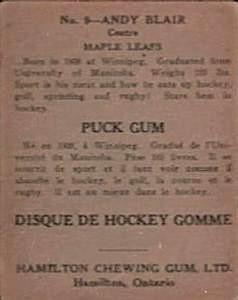 1933-34 Hamilton Gum (V288) #9 Andy Blair Back