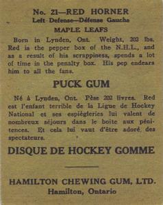 1933-34 Hamilton Gum (V288) #21 Red Horner Back