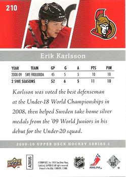 2009-10 Upper Deck #210 Erik Karlsson Back