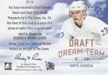 2014 In The Game Draft Prospects - Draft Dream Team Patches Bronze #DT-14 Mats Sundin Back