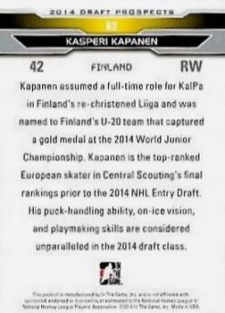2014 In The Game Draft Prospects - Silver #62 Kasperi Kapanen Back