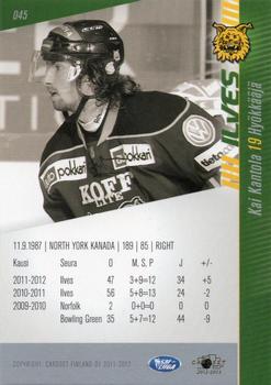 2012-13 Cardset Finland #045 Kai Kantola Back