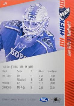 2012-13 Cardset Finland #181 Joni Ortio Back